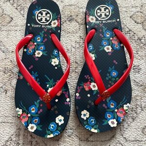 Tory Burch Red Strap Floral Sandals